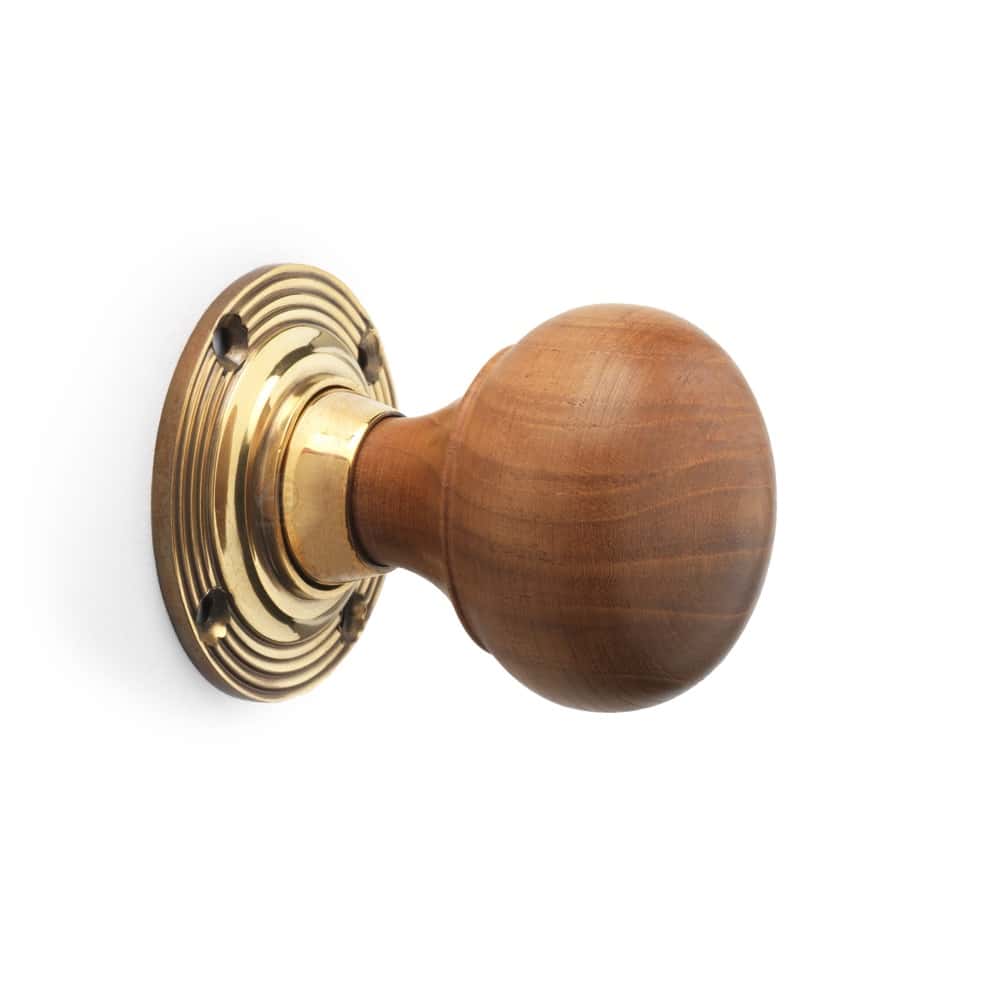 Teak & Aged Brass Bun Door Knobs