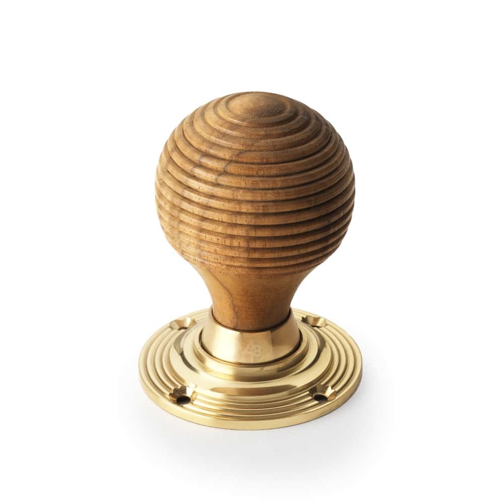 Teak & Polished Brass Beehive Door Knobs