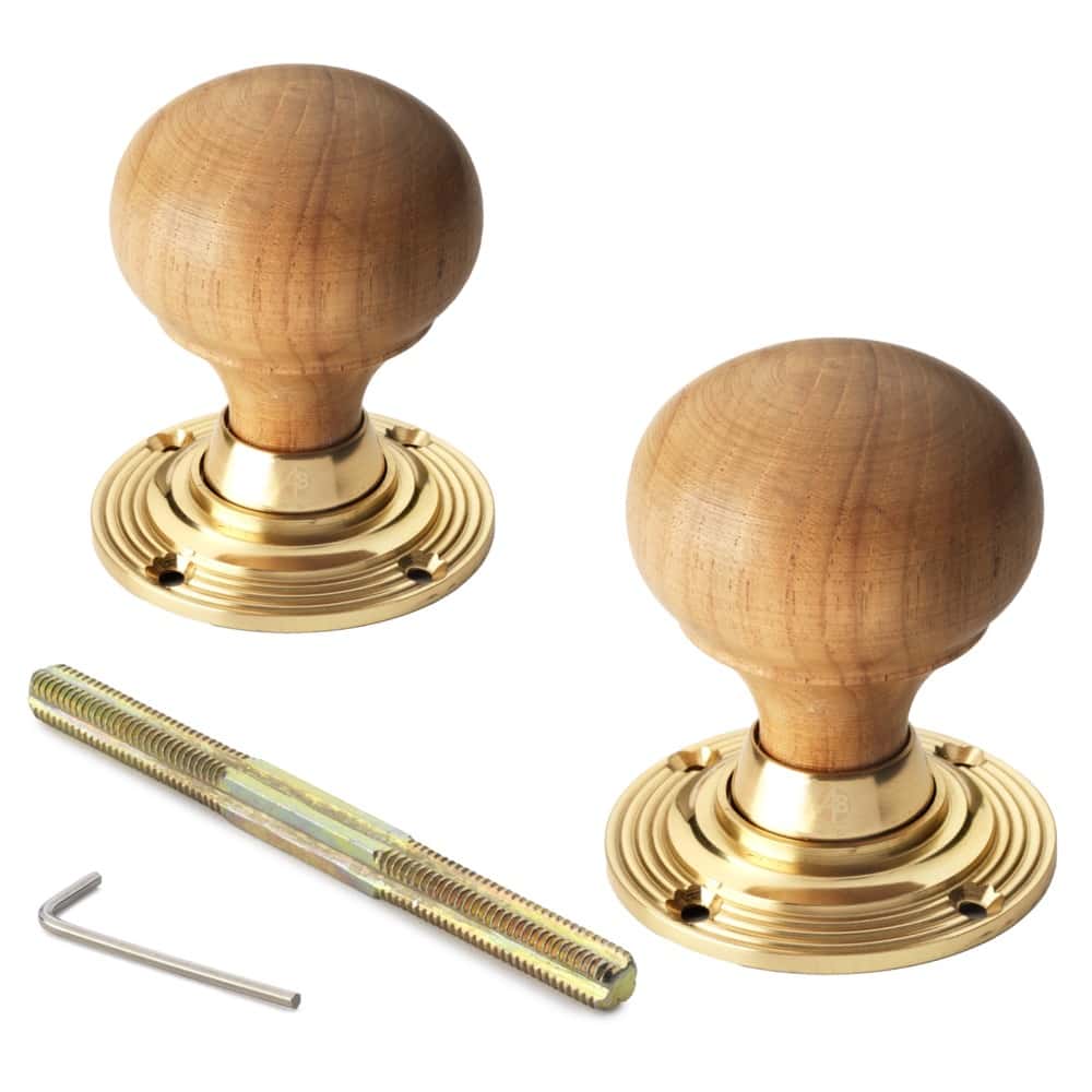 Teak & Polished Brass Bun Door Knobs