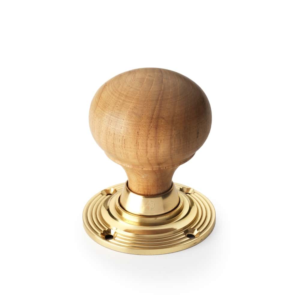 Teak & Polished Brass Bun Door Knobs