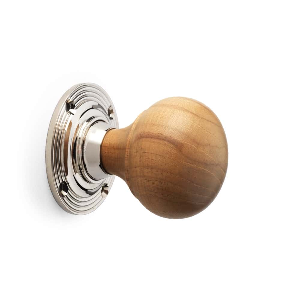 Teak & Polished Nickel Bun Door Knobs